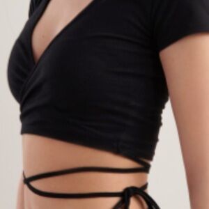 GARAGE black crossover wrap tee with straps